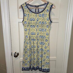 Max Studio Fit and Flare Sleeveless Floral Mini Dress, Blue/Yellow, Size Small
